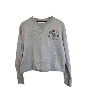 Project Rock Sweatshirt Women SZ Medium Gray Under Armour Loose Crop Long Sleeve